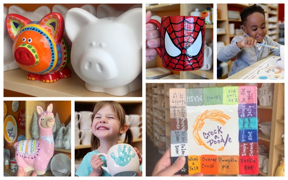 Kids painting pottery